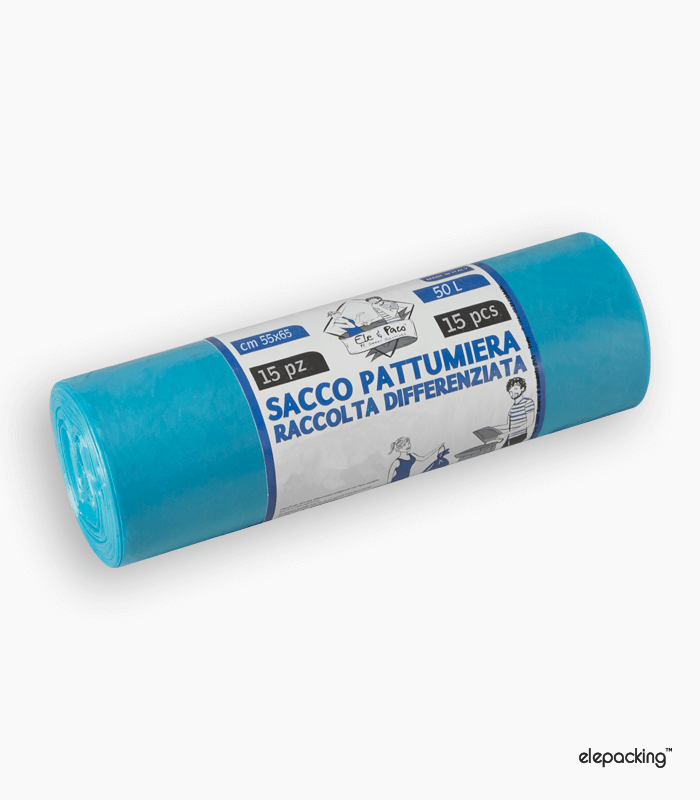 Sacco Pattumiera Colorato per raccolta differenziata 55×65 cm Azzurro –  Elepacking